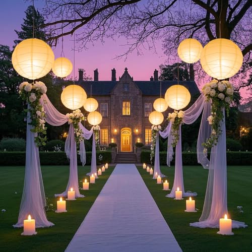 10 Inch White Paper Lanterns with Lights - Pack of 2 Indoor Outdoor Party Decor