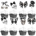 Gothic Birthday Cake Decorations Set – Skull, Black Bow & Skeleton Toppers for Halloween & Gothic Parties
