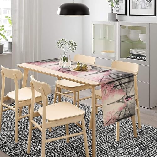 Paris Eiffel Tower Watercolor Table Runner - Farmhouse Kitchen Decor - Pink 13x36 Variation W13xL36