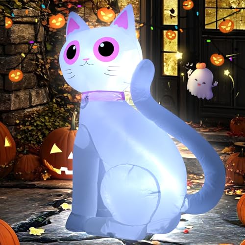 Inflatable Halloween White Cat Decoration - 3.5FT Yard & Indoor Decor with LED Lights - Variation: White Cat