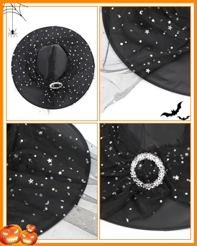 Girls Lace Witch Hat Kids Halloween Costume Foldable Veil - Black, Small