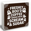 Halloween Coffee Decor Sign - Freshly Coffee Ghost 5x5 Inch Home Office Desk Shelf Decoration