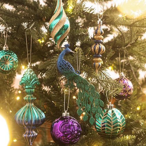 Christmas Tree Ornaments Set - 80 Shatterproof Holiday Decorations with Variety of Patterns and Finishes