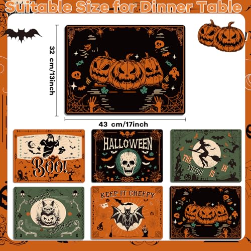 Halloween Gothic Bat Plastic Placemats Set of 6 - Spooky Table Decor