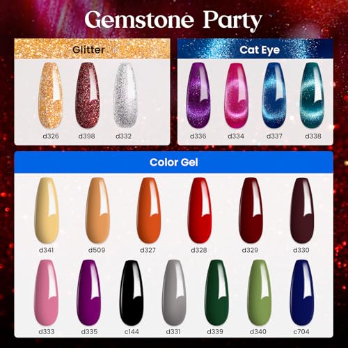 Beetles Gemstone Party Cat Eye Gel Nail Polish Set - 20 Colors Fall Glitter