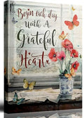 Wrapped Canvas Wall Art - Red Flower Butterfly Poppy Painting 16x24 Inches - Farmhouse Home Decor