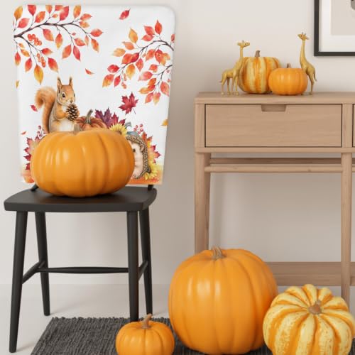 Fall Chair Back Covers Set - 4pcs Autumn Thanksgiving Slipcovers in White & Orange