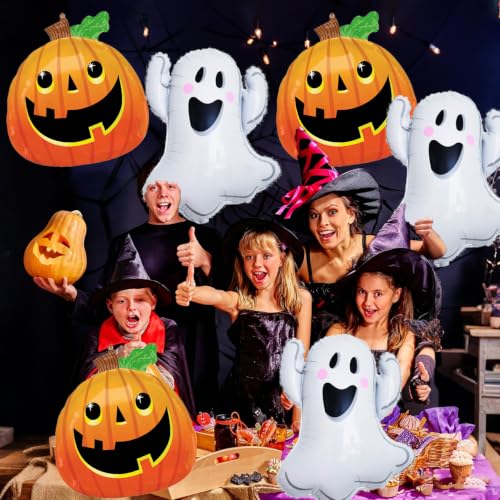 Orange Halloween Balloons Set - Ghost & Pumpkin Inflatable Party Decorations, 6 Pieces