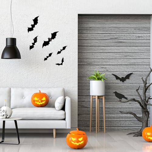 144 Pcs Halloween 3D Bat Stickers Set - Black Indoor Outdoor Horror Decorations