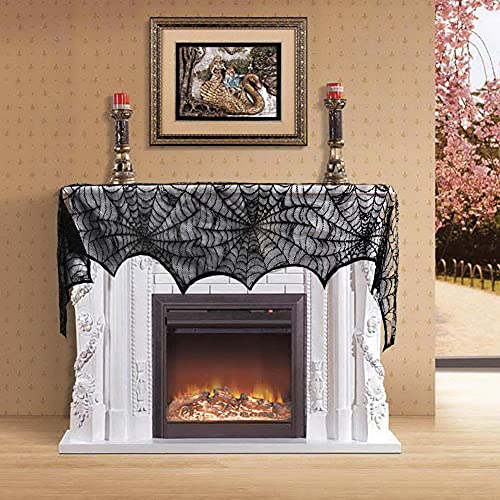 Hommtina 4-Piece Halloween Decorations Set - Tablecloth, Runner, Lace Cover & Bat Stickers