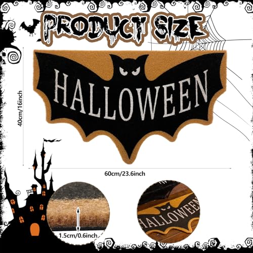 Halloween Bat Door Mat - Coir Fiber Welcome Rug with Non-Slip Rubber Backing, 18x30 Inches