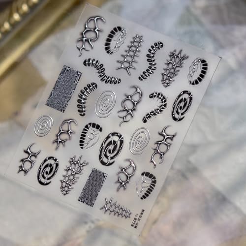 Gothic Nail Art Stickers 5D Embossed Metal Decals - Self Adhesive Bone Designs