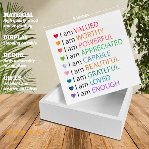 Positive Affirmations Wall Decor for Girls and Women - Inspirational Wooden Sign