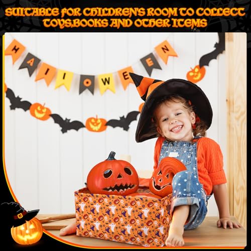 Halloween Storage Baskets - Foldable Canvas Organizer Bins with Handles - 4 Pack