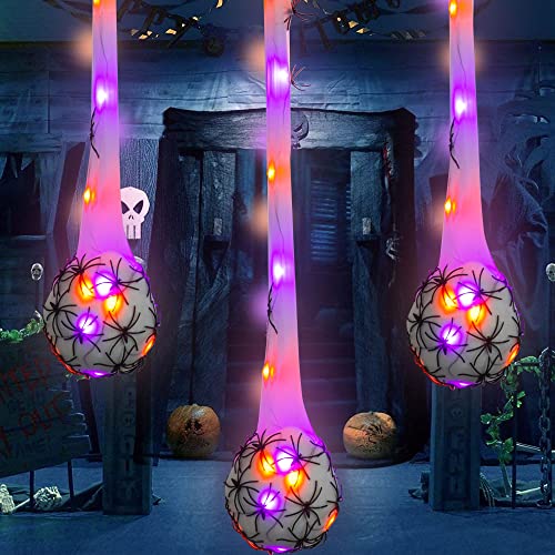 Halloween Hanging LED Spider Egg Sack Lights - Purple & Orange, 3 Pack, 3.2 ft