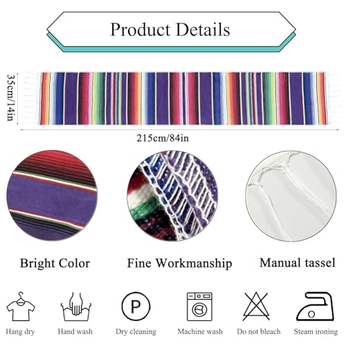 Purple Mexican Table Runners 14 x 84 Inch Fiesta Party Decoration - 6 Pack