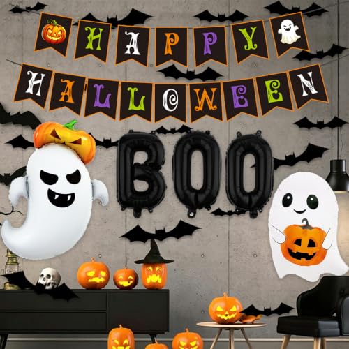 Halloween Party Decorations Banner Balloons Wall Stickers Set - Ghost, Bats, Boo