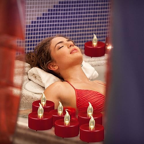 Flameless LED Tea Light Candles Bulk 24 Pack Red Flickering Battery Operated