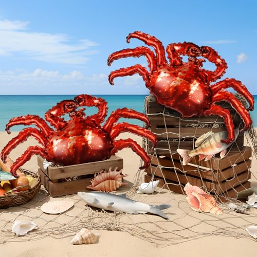 Seafood Party Balloons Crab-Shaped Aluminum Foil Decorations - 6 Pack