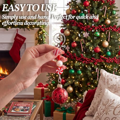 Christmas Ornament Hooks Set - Silver, Red, White Bead Acrylic Wire Hangers - 72 Pieces