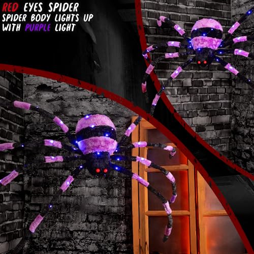 Purple 5ft Giant Light Up Spider Halloween Decoration with LED Eyes & Timer