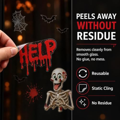 Halloween Window Clings Skeleton Blood Ghost Spider Decorations - Halloween-1