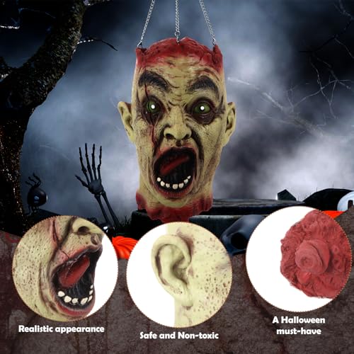 Halloween Zombie Head Hanging Decoration with Glowing Eyes, Spooky Horror Prop - Set of 3