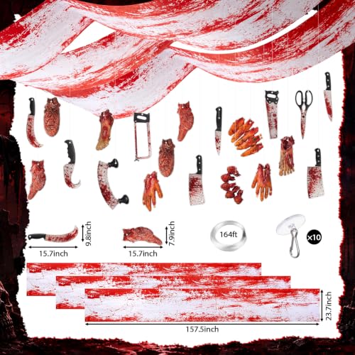 Halloween Bloody Ceiling Decoration Set with Knife & Body Parts - Variation of Bloody Knife