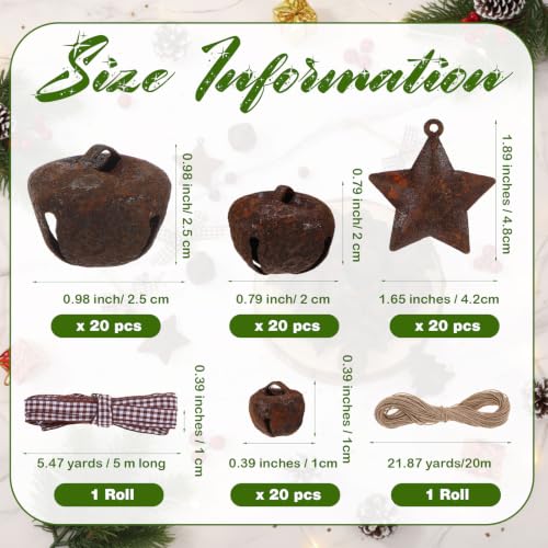 Vintage Rusty Metal Bells & Stars Christmas Craft Kit with Twine & Ribbon - 82 Pieces