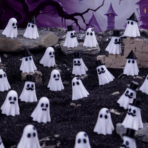 Mini Ghost Figurines Set - 4 Spooky Cute Halloween Decorations, 60 Pieces, Variations Included
