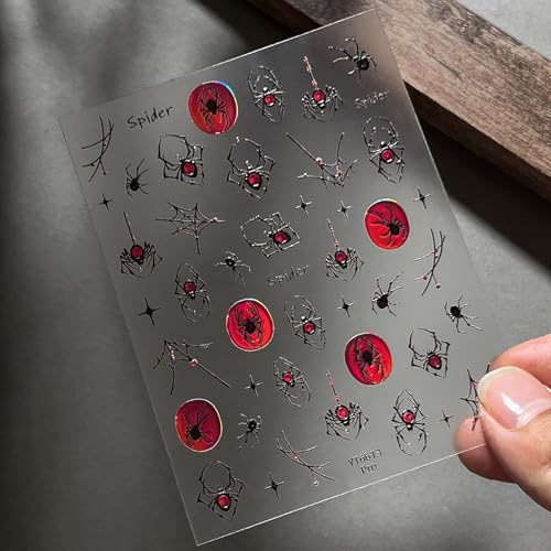 Halloween Spider Nail Stickers Set 6 Sheets - Self-Adhesive 5D Nail Art Decals
