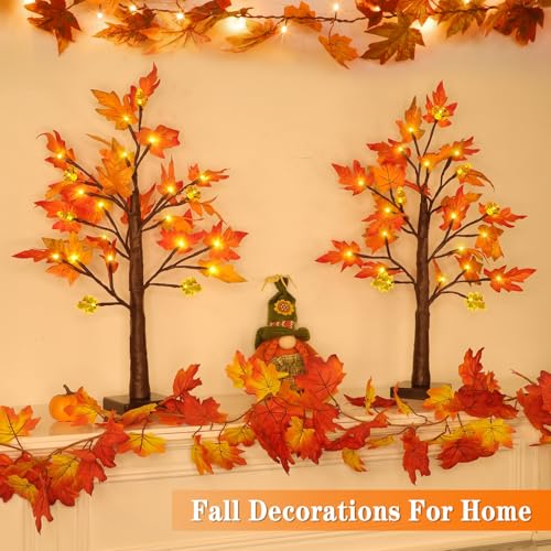 24 Inch Fall Maples Tree Decor Set - 2 Pack Prelit Autumn Trees with LED Lights