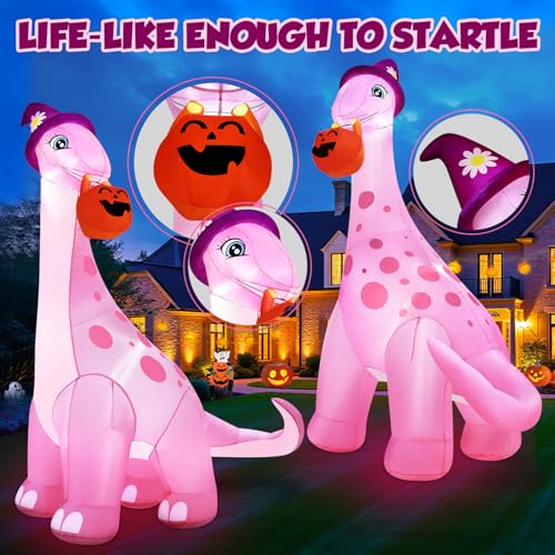Giant Pink Dinosaur Halloween Inflatable - 13FT Yard Decor with LED Lights & Blower