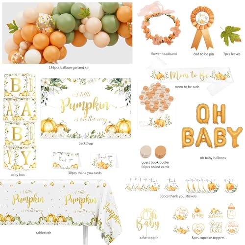 Baby Shower Decorations Kit with Pumpkin Theme for Fall Gender Reveal Party