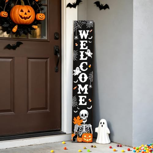 Halloween Welcome Sign for Front Door - Spooky Ghost Porch Decor 47x7.8 Inches - Hallowen Ghost Welcome