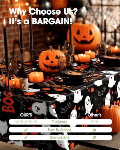 Halloween Black Disposable Plastic Table Cloth - 8 Pack 54 x 108 Inches