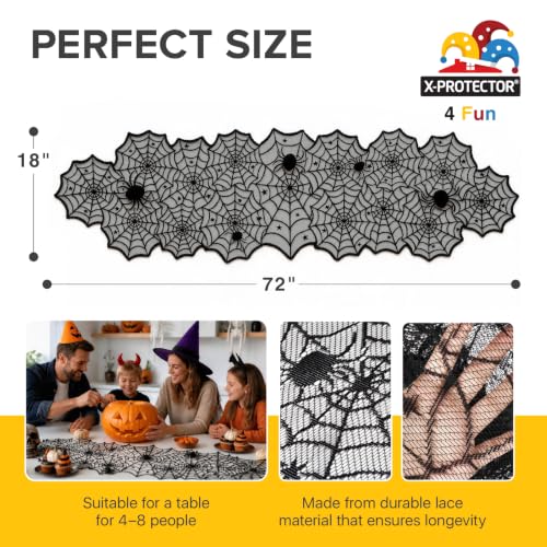 Halloween Table Runner 72x18 Inches Spooky Web & Spider Design for Dining Decor