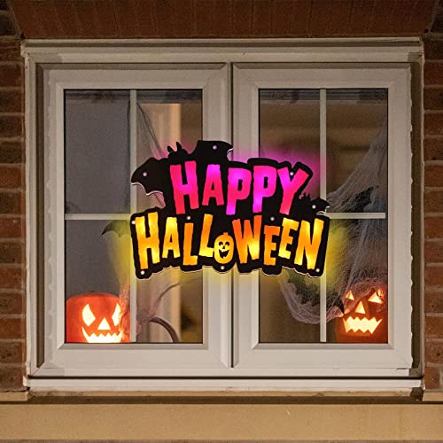 Halloween Window Silhouette Sign with 20 LED Lights - Happy Halloween Variation