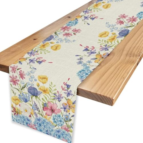 13x36 Inch Hydrangea Floral Table Runner - Boho Summer Farmhouse Decor