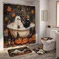 Funny Halloween Bathroom Shower Curtain and Rug Set - Ghost & Cat Scene, 4PCS - InIsaJace