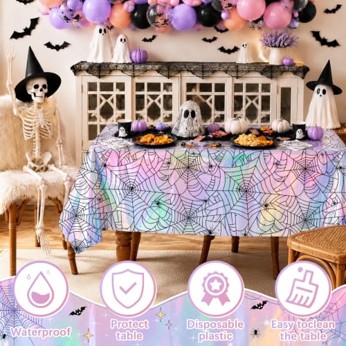 Halloween Party Tablecloth Set - 3 Disposable Iridescent Spiderweb Plastic Coverings Variation of THIS listing