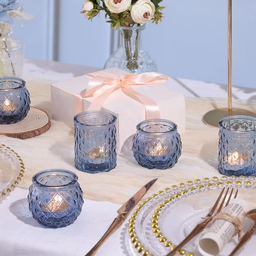 Blue Votive Candle Holders Set - Assorted 36 Pcs for Wedding & Decor - Blue