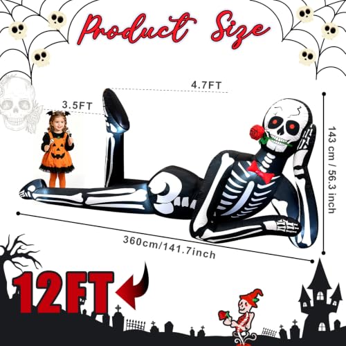 12FT Halloween Inflatable Skeleton with LED Lights Outdoor Decoration