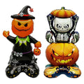 Halloween Stackable Foil Pumpkins & Skeleton Balloons Set - Reusable Party Decor