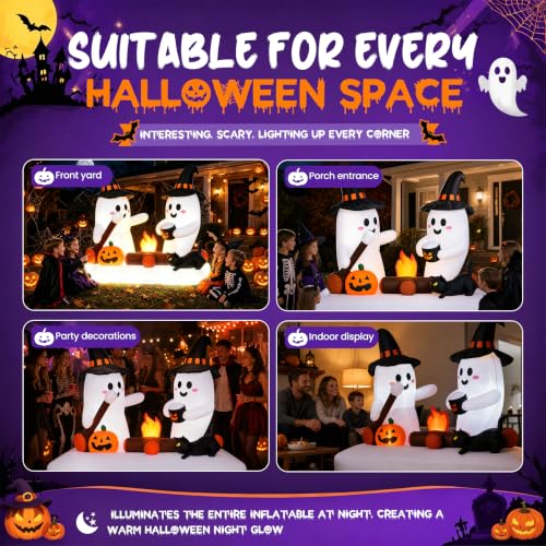 Inflatable Ghost Bonfire Halloween Yard Decorations - 5.5FT Twin Ghosts with LED Lights, Stakes & Hooks