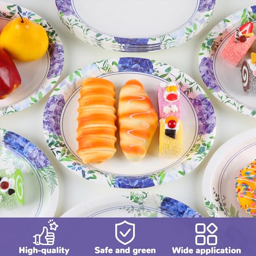 Hydrangea Pattern Disposable Paper Plates - 50 Pack 11-Inch Large Spring Floral Dinnerware Set