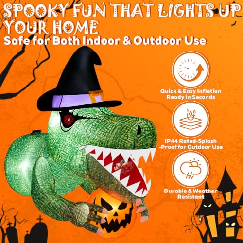 Inflatable Dinosaur Car Decoration Kit - 4 Ft Motion Dinosaur with LEDs for Halloween Trunk or Treat - Variation of Dinosaur