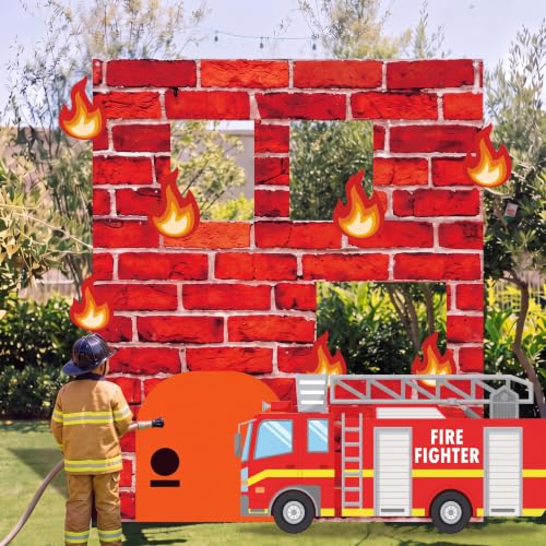 Firefighter Party Decorations Backdrop Set - Firetruck & Burning Building 6ft