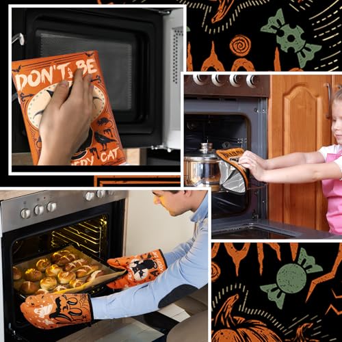 Halloween Gothic Witchy Ghost Kitchen Towel & Oven Mitts Set - Spooky Decor
