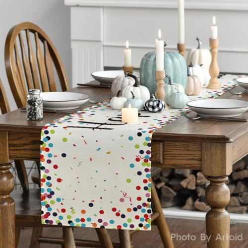 Polka Dot Beige Happy Birthday Table Runner 13 x 72 Inches Pack of 3